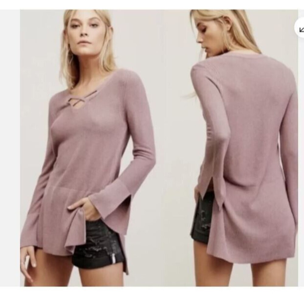 Free People Sweater Crisscross Tunic Long Sleeve Knit Purple Size XS
